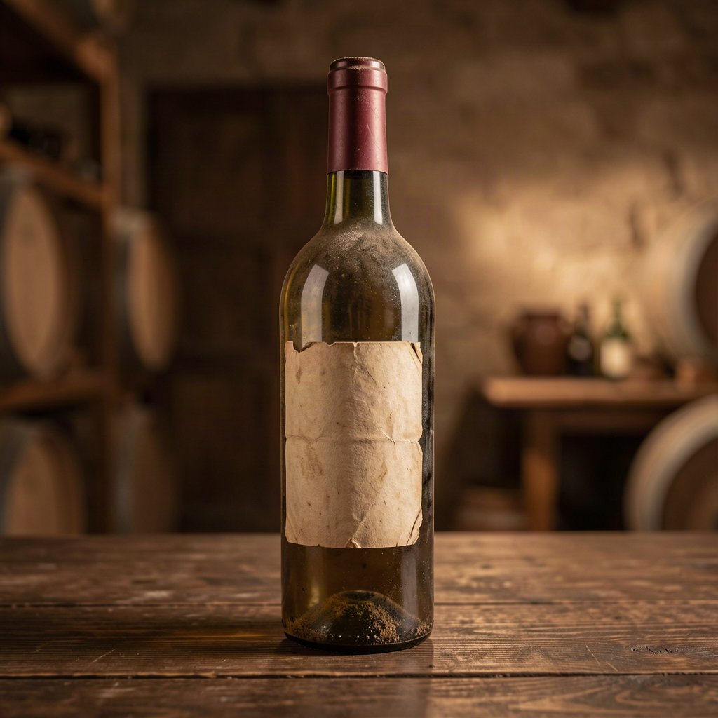 Vieille bouteille de vin ancienne avec un léger dépôt au fond, prête à être évaluée