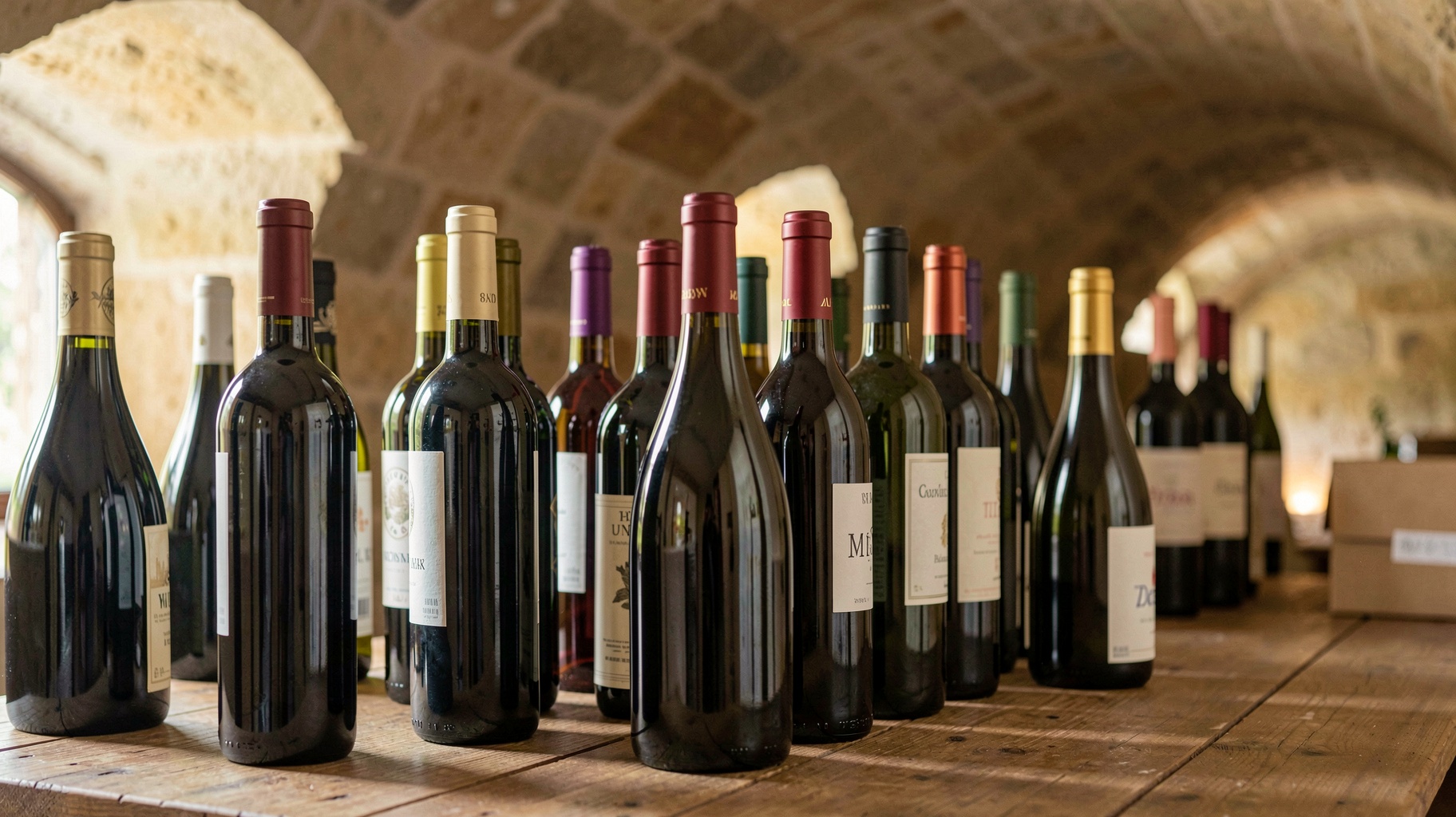 Bouteilles de vin de collection dans une cave pour un guide sur la fiscalité