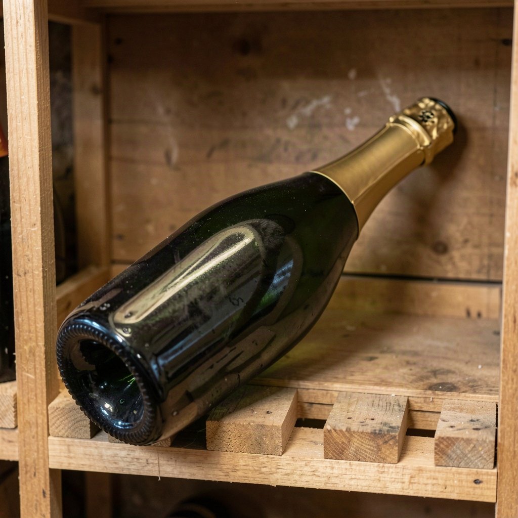 Bouteille de champagne conservée sur un casier, illustration photographique