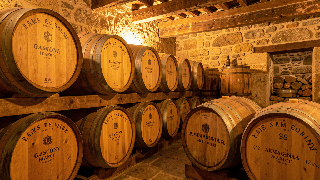 Chai traditionnel d'armagnac en Gascogne