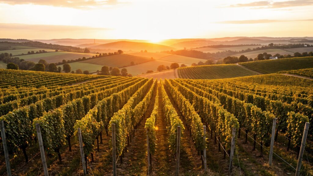 Vignoble de Champagne au coucher du soleil