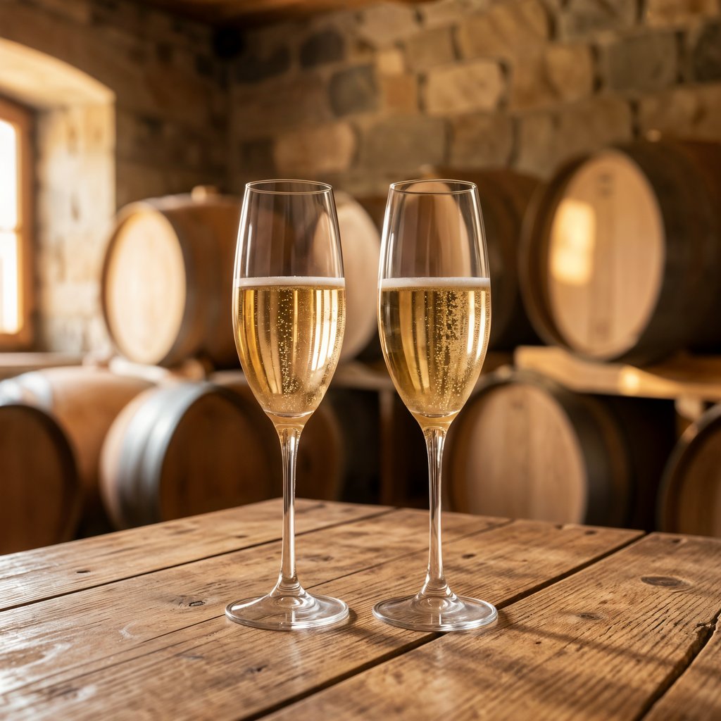 Billecart-Salmon : les cuvées de prestige et leur valeur 1 Flûtes de champagne dans une cave