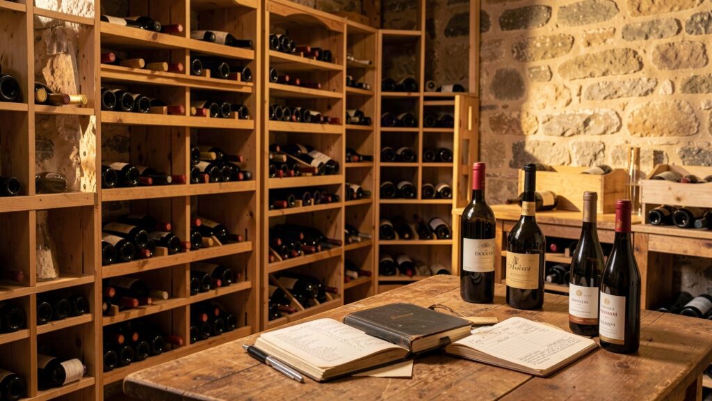 Cave à vin et bouteilles sélectionnées pour un inventaire