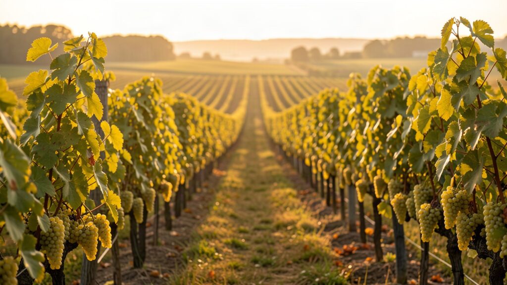 Grappes de Chenin dans un vignoble de la vallée de la Loire