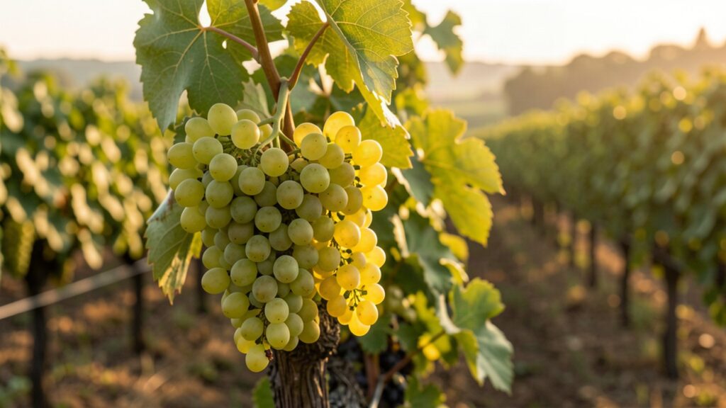 Grappes de Sauvignon Blanc dans un vignoble de la Loire
