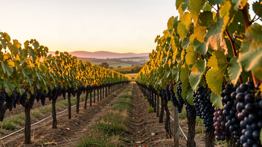 Grappes de Syrah dans un vignoble de la vallée du Rhône