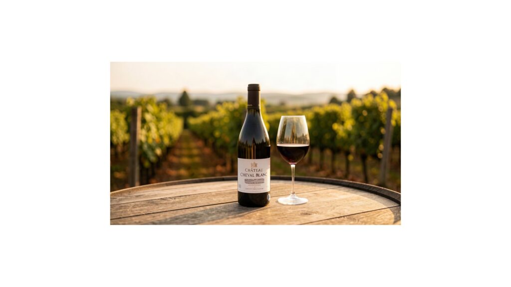 Bouteille de grand vin rouge dans les vignes de Saint-Émilion