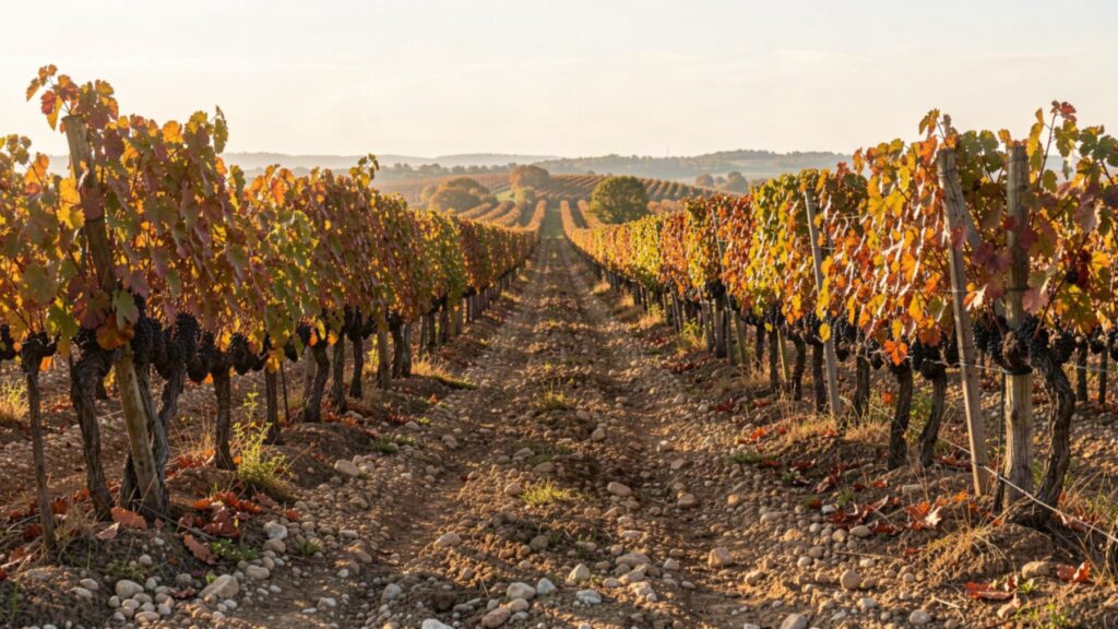 Rangs de vignes en automne, illustration du vignoble bordelais