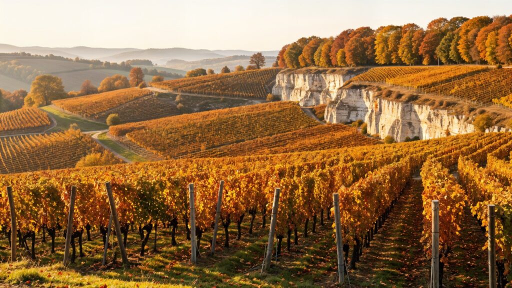 Vignoble de Saint-Émilion sur un coteau calcaire à l'automne