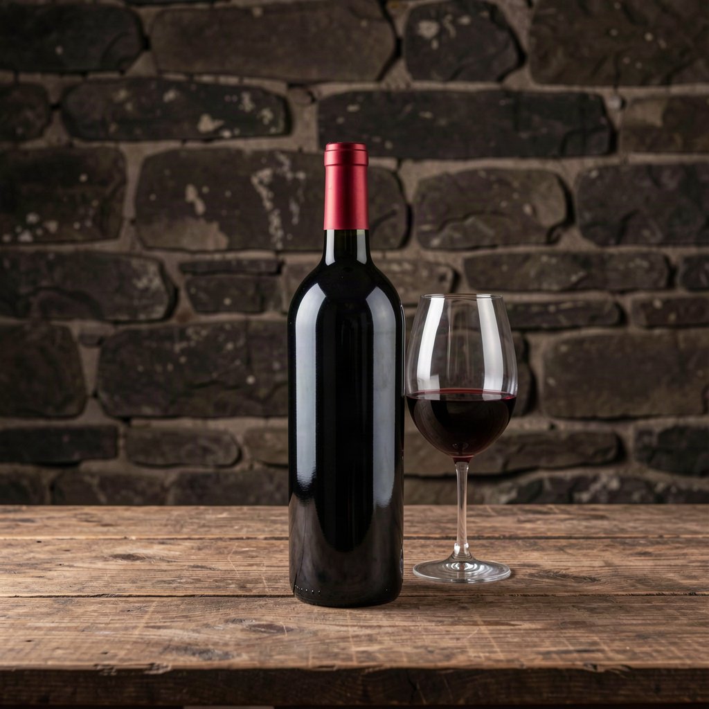 Château Pavie : histoire, millésimes phares et cote 1 Bouteille de vin rouge et verre dans une cave en pierre