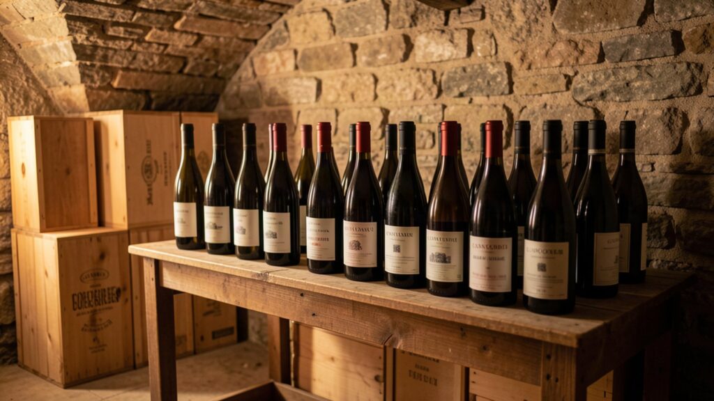 Bouteilles de grands vins en cave pour illustrer l'investissement dans les primeurs