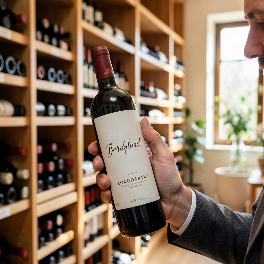 Faut-il investir dans les primeurs ? 1 Bouteille de vin examinée devant une cave pour choisir des primeurs