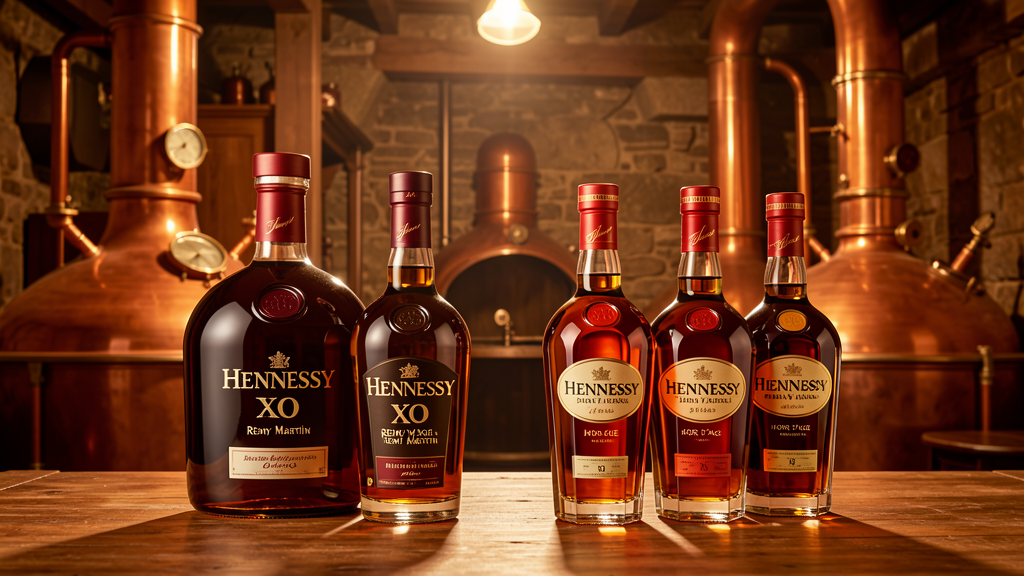 Collection de bouteilles de cognac XO dans un chai