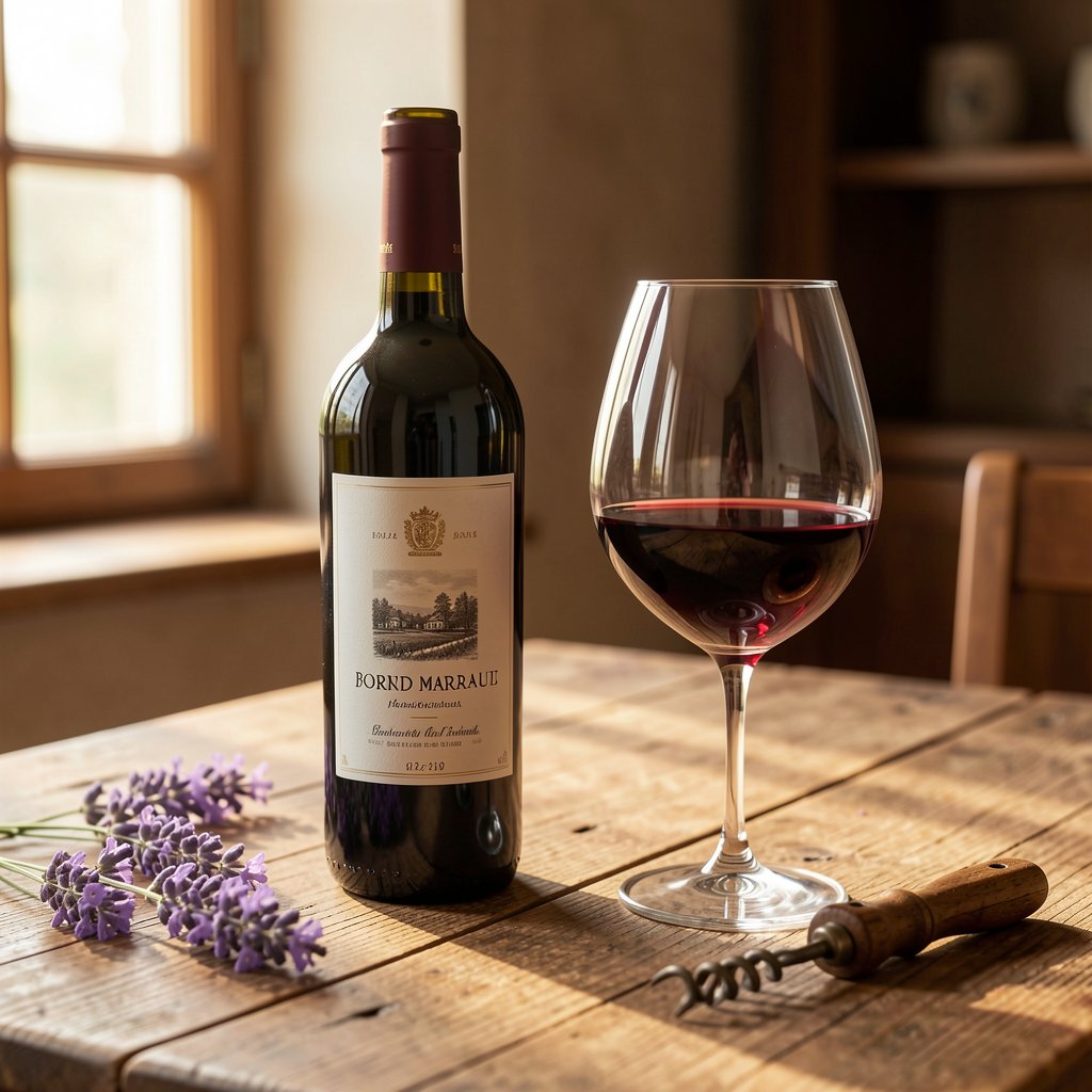 Verre de vin rouge de Margaux sur une table de degustation