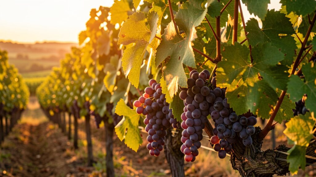 Bannière : grappes de Merlot dans un vignoble bordelais