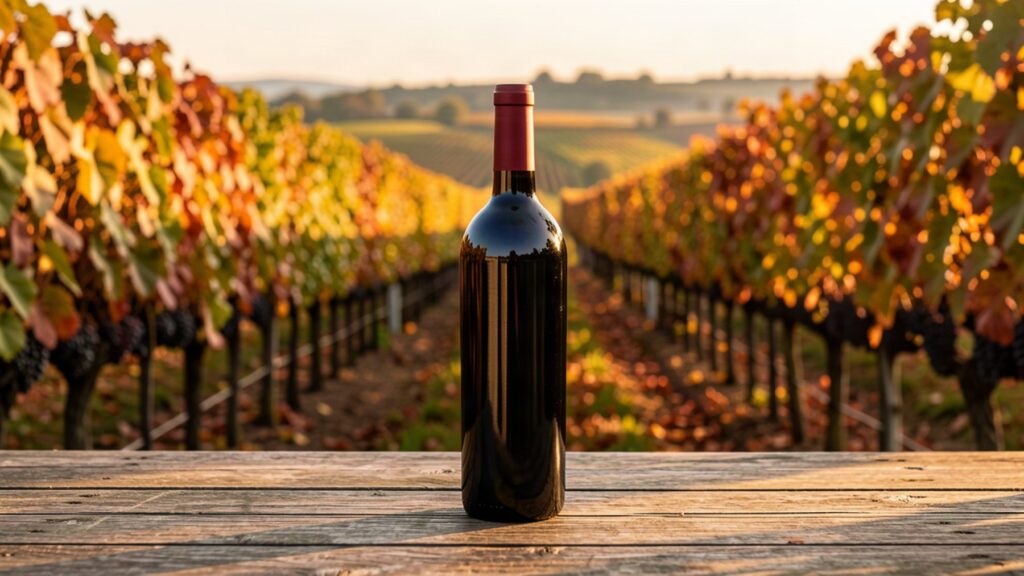 Vignoble bordelais et bouteille de vin rouge pour le millésime 2009 à Bordeaux