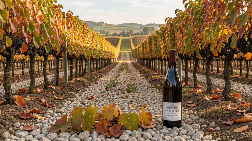 Vignoble de Pessac-Léognan sur sols de graves au début de l'automne