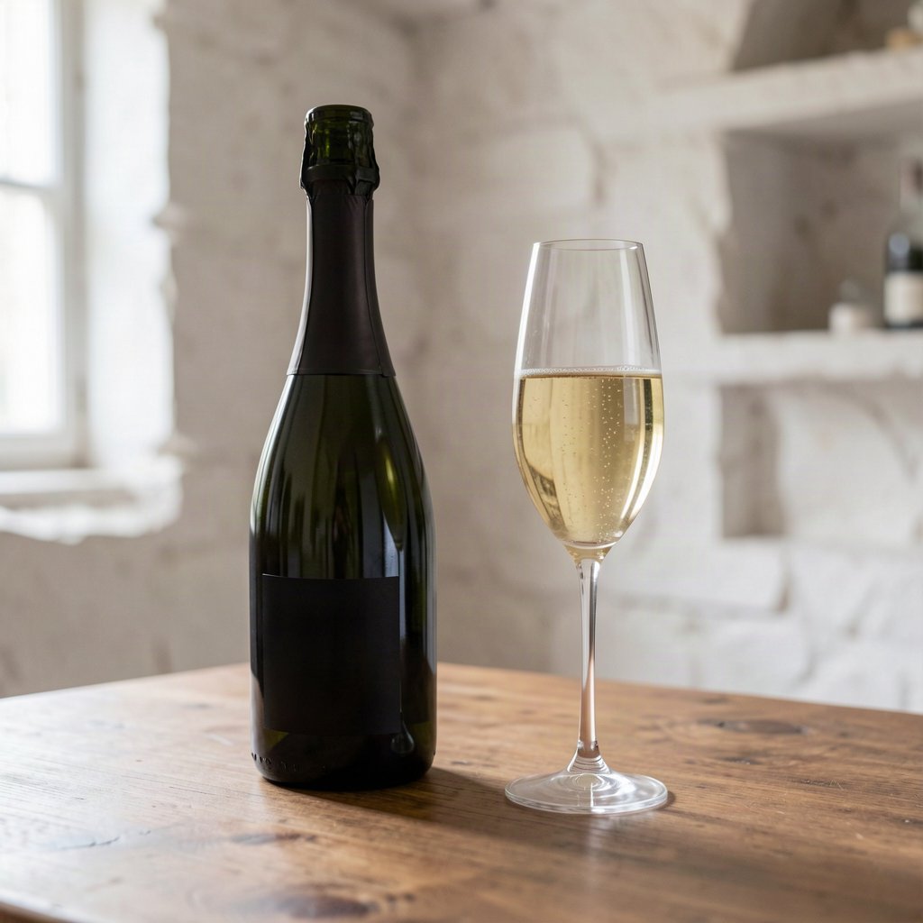 Bouteille de champagne et flûte dans une cave traditionnelle