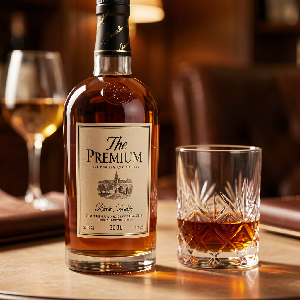 Vendre whisky : carré 1 Bouteille de whisky premium dans un verre cristal