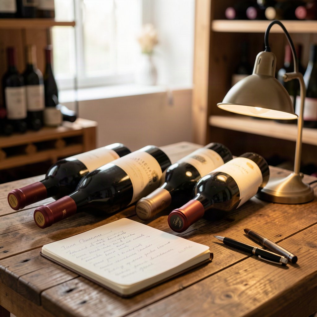 Inventaire de bouteilles de vin dans une cave familiale