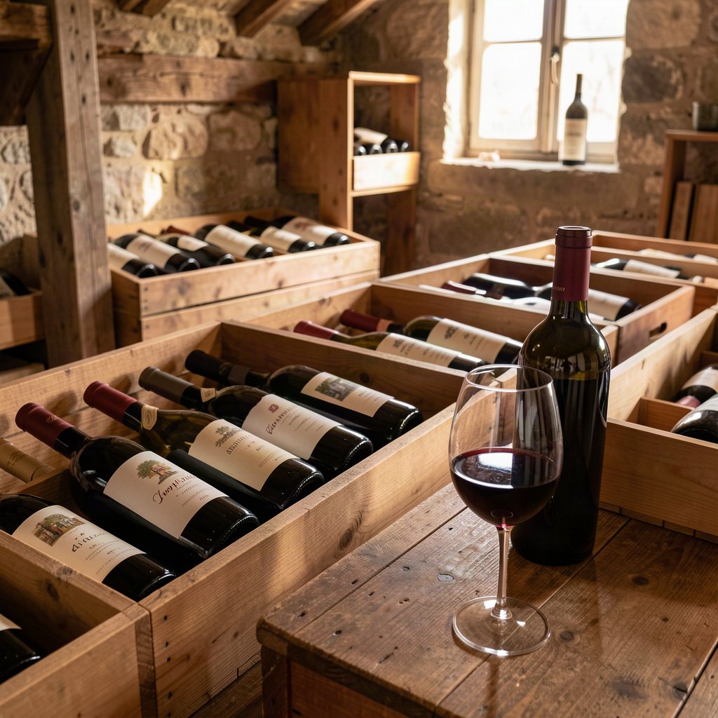 Bouteilles de vins de Californie dans une cave de collection